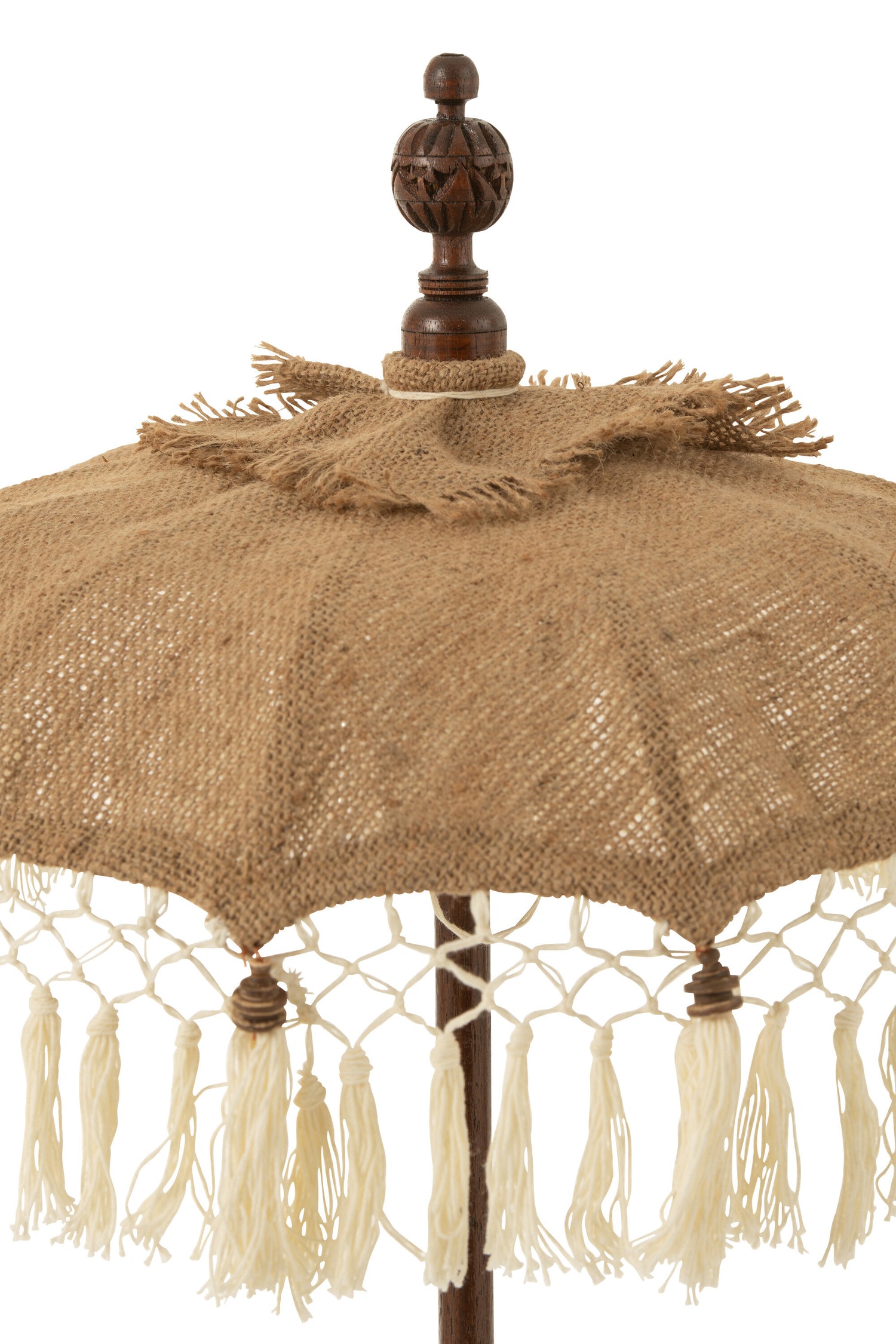 Parasol Kwastjes+Voet Jute/Hout Beige/Wit Klein