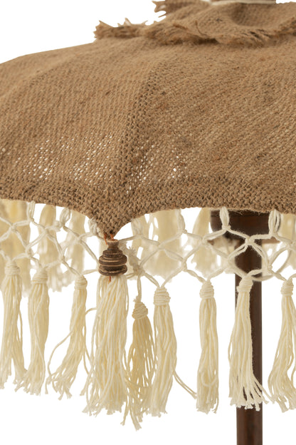Parasol Kwastjes+Voet Jute/Hout Beige/Wit Klein