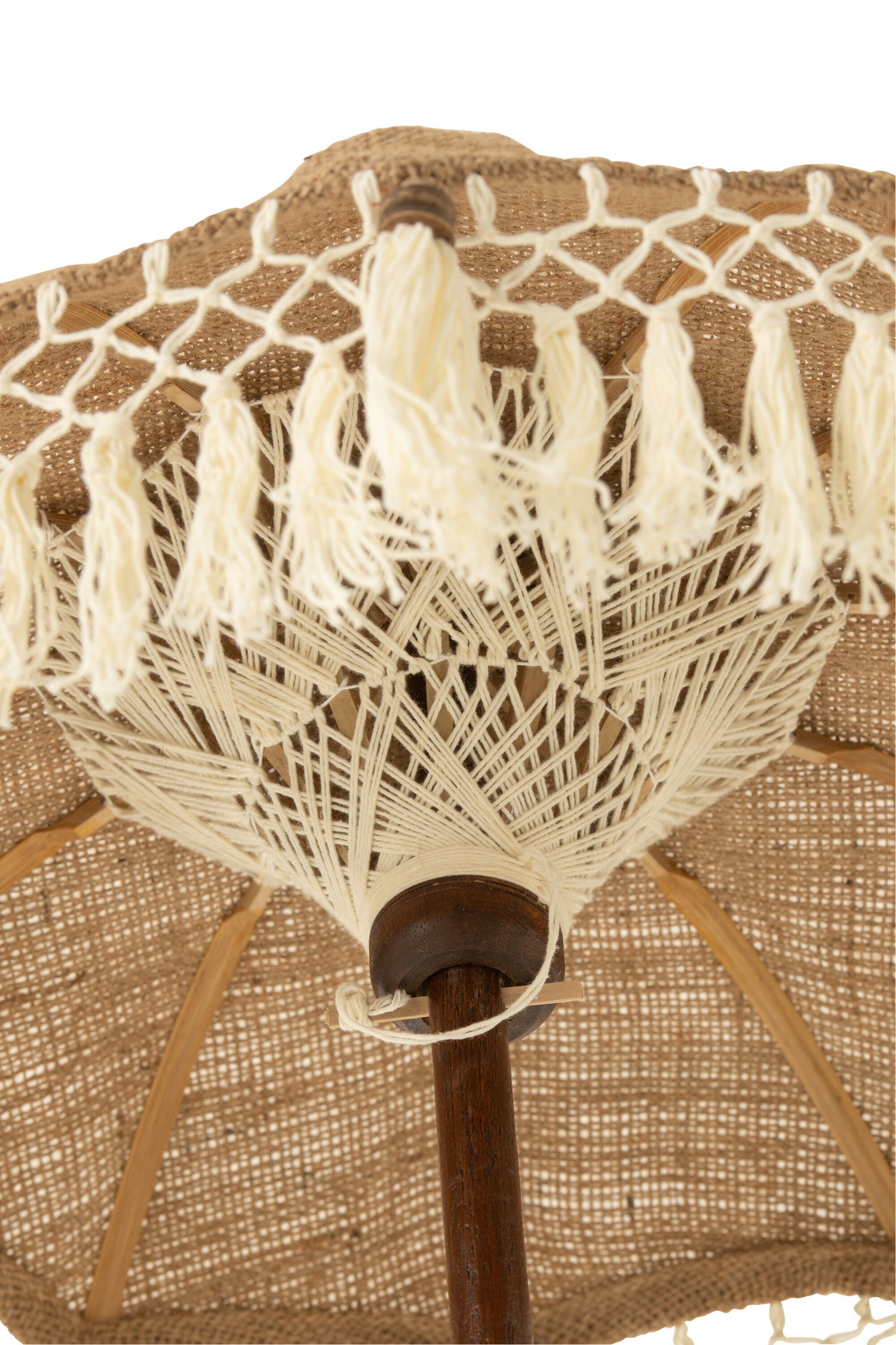 Parasol Kwastjes+Voet Jute/Hout Beige/Wit Klein