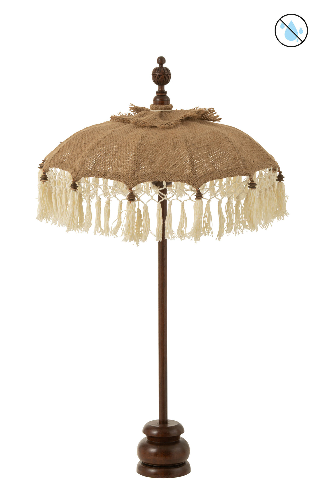 Parasol Kwastjes+Voet Jute/Hout Beige/Wit Klein