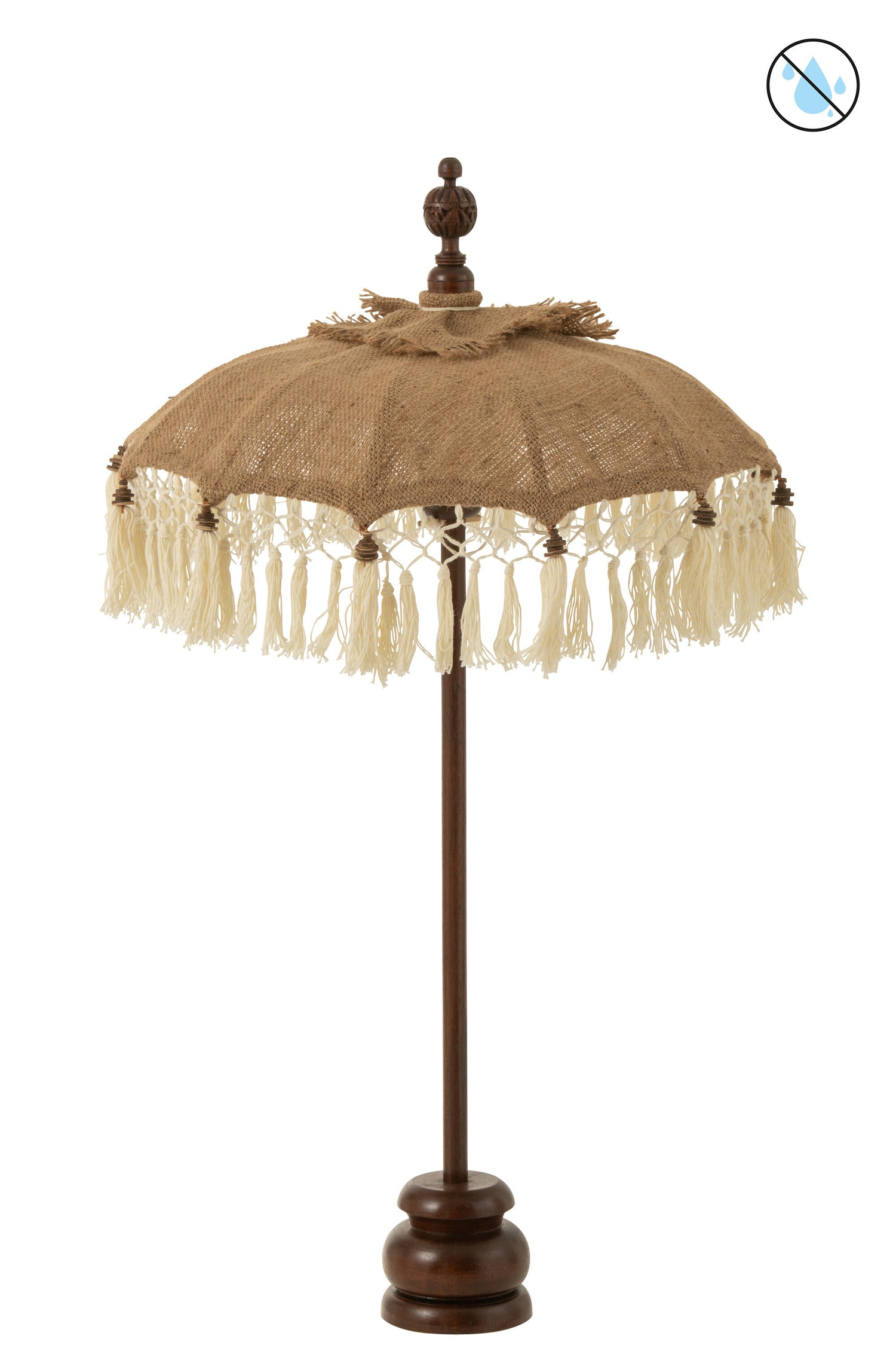 Parasol Kwastjes+Voet Jute/Hout Beige/Wit Klein