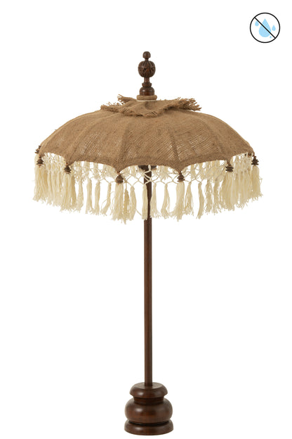 Parasol Kwastjes+Voet Jute/Hout Beige/Wit Klein
