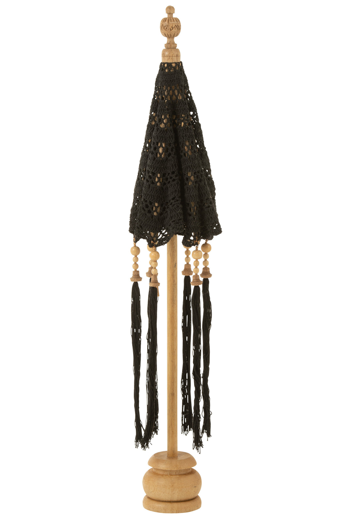 Parasol Kwastjes+Voet Katoen/Hout Zwart Klein
