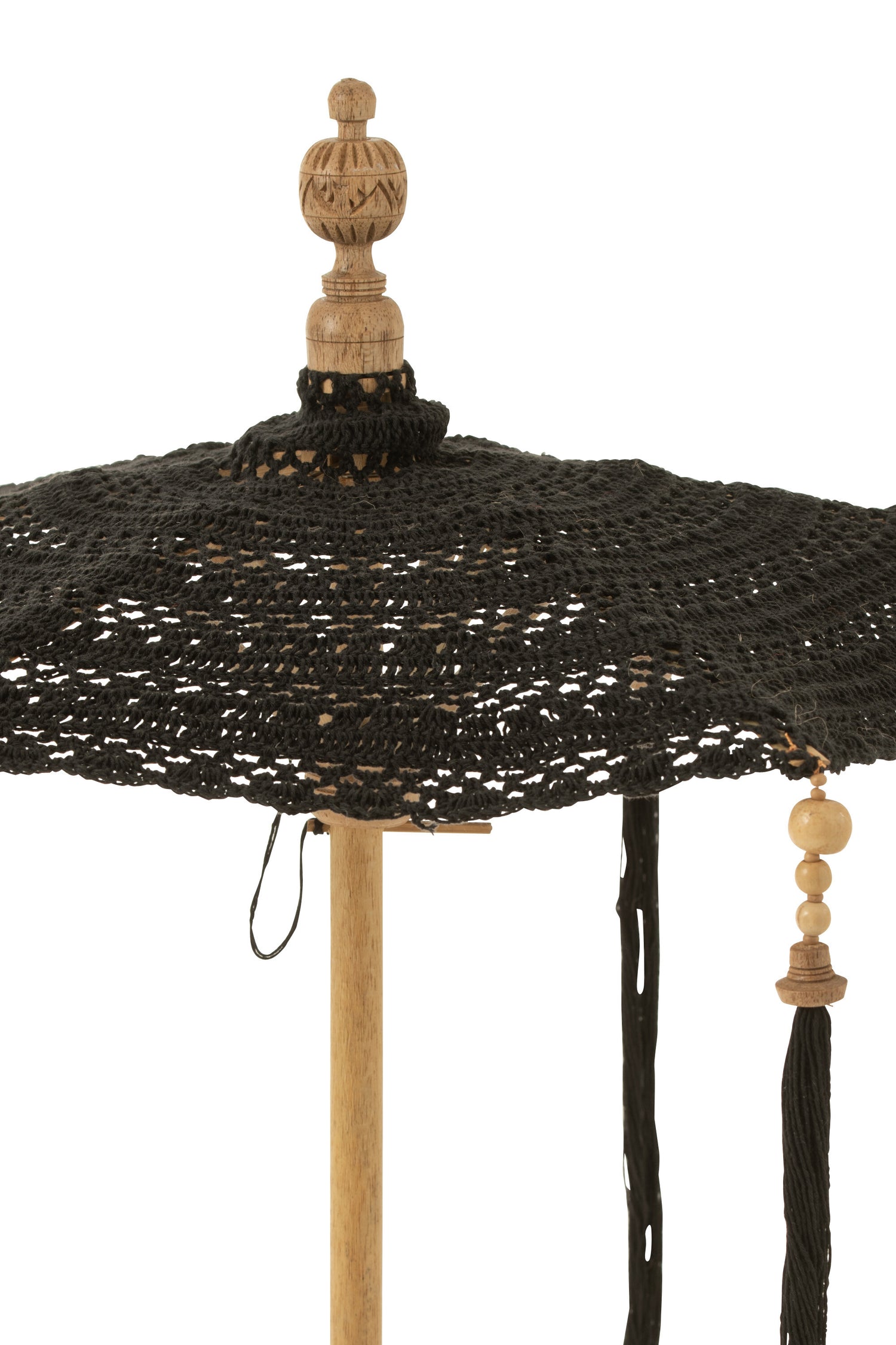 Parasol Kwastjes+Voet Katoen/Hout Zwart Klein