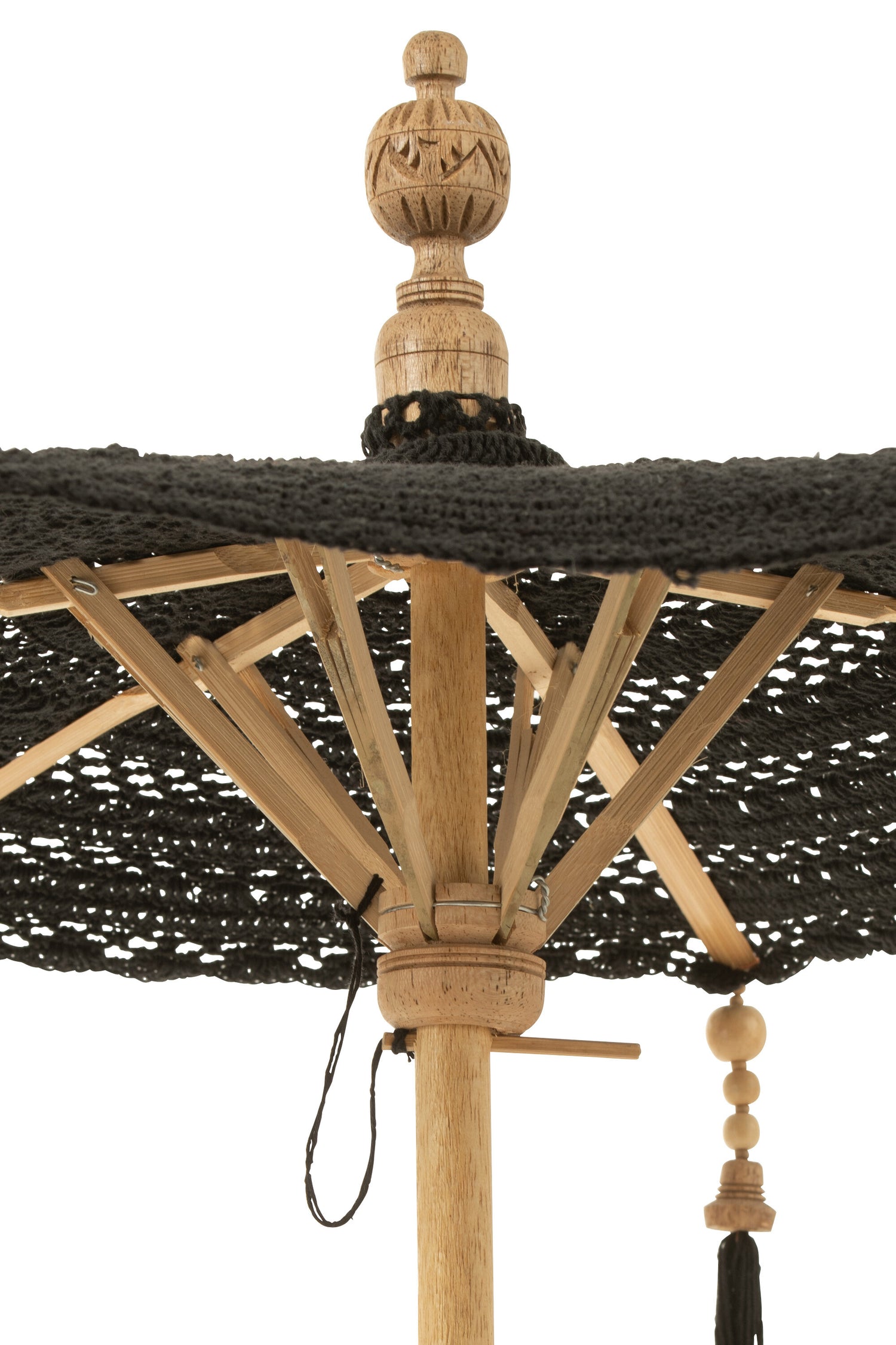 Parasol Kwastjes+Voet Katoen/Hout Zwart Klein