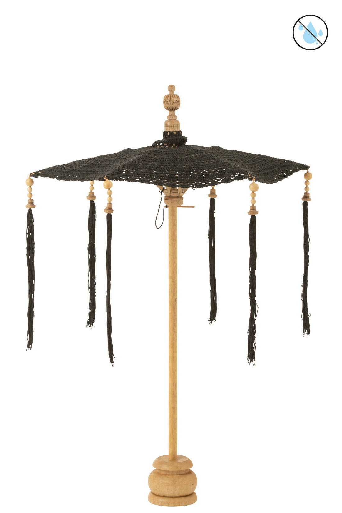 Parasol Kwastjes+Voet Katoen/Hout Zwart Klein