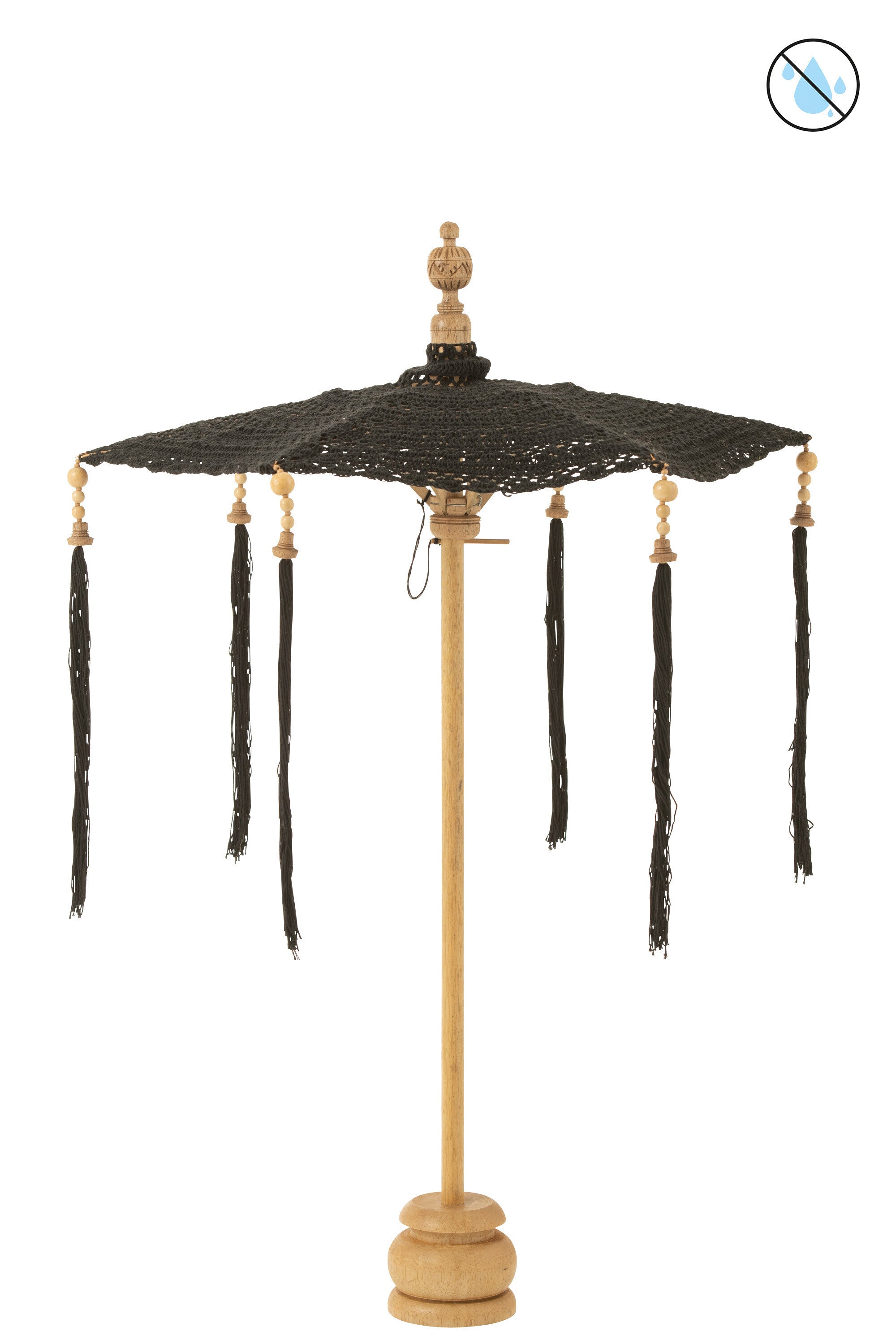 Parasol Kwastjes+Voet Katoen/Hout Zwart Klein