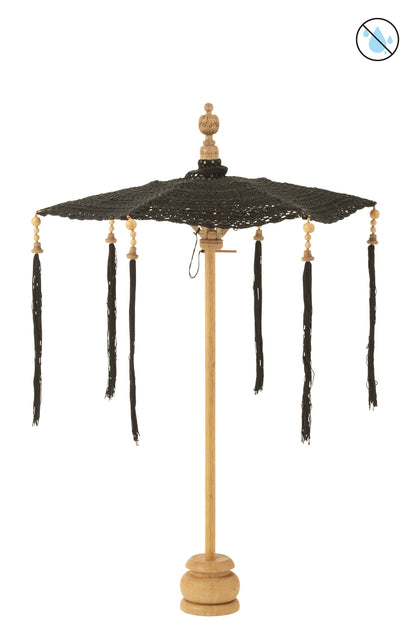 Parasol Kwastjes+Voet Katoen/Hout Zwart Klein