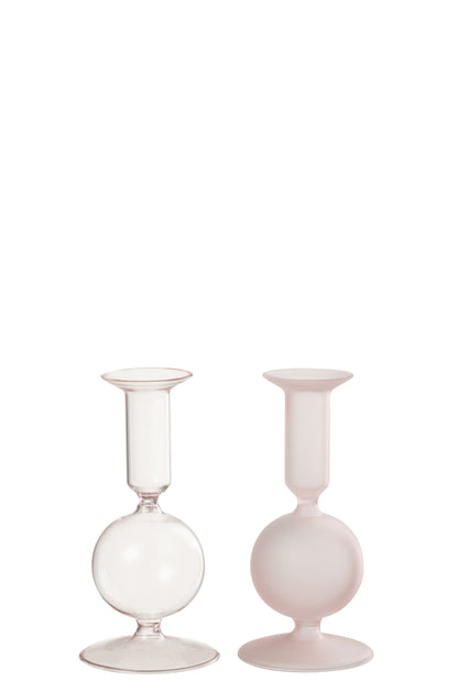 Kaarsenhouder 1 Orb Mat/Transparant Glas Lichtroze Assortiment Van 2