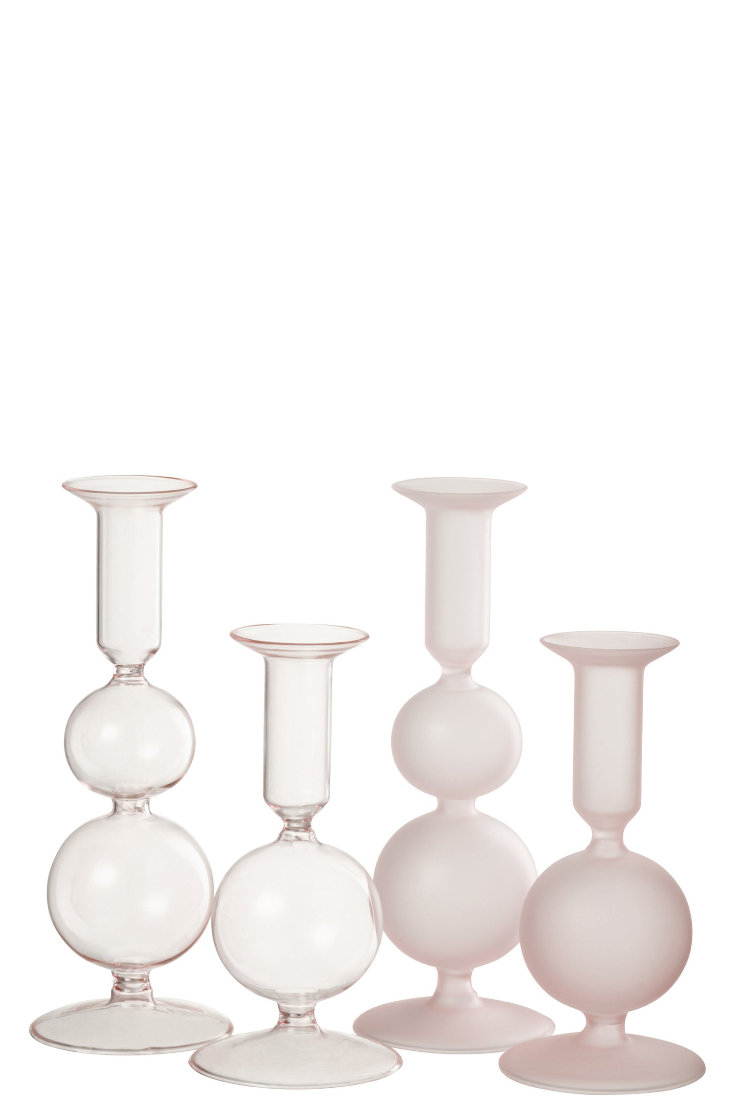 Kaarsenhouder 2 bollen Mat/Transparant Glas Lichtroze Assortiment van 2