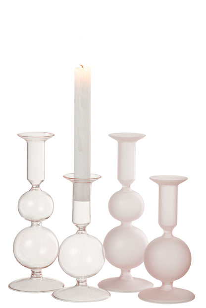 Kaarsenhouder 2 bollen Mat/Transparant Glas Lichtroze Assortiment van 2