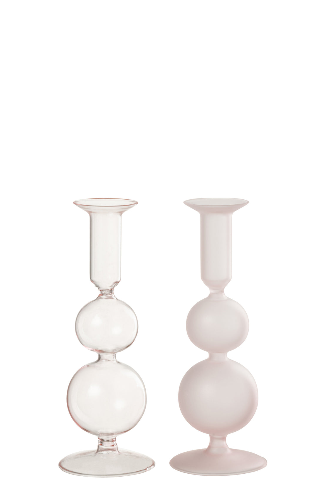 Kaarsenhouder 2 bollen Mat/Transparant Glas Lichtroze Assortiment van 2