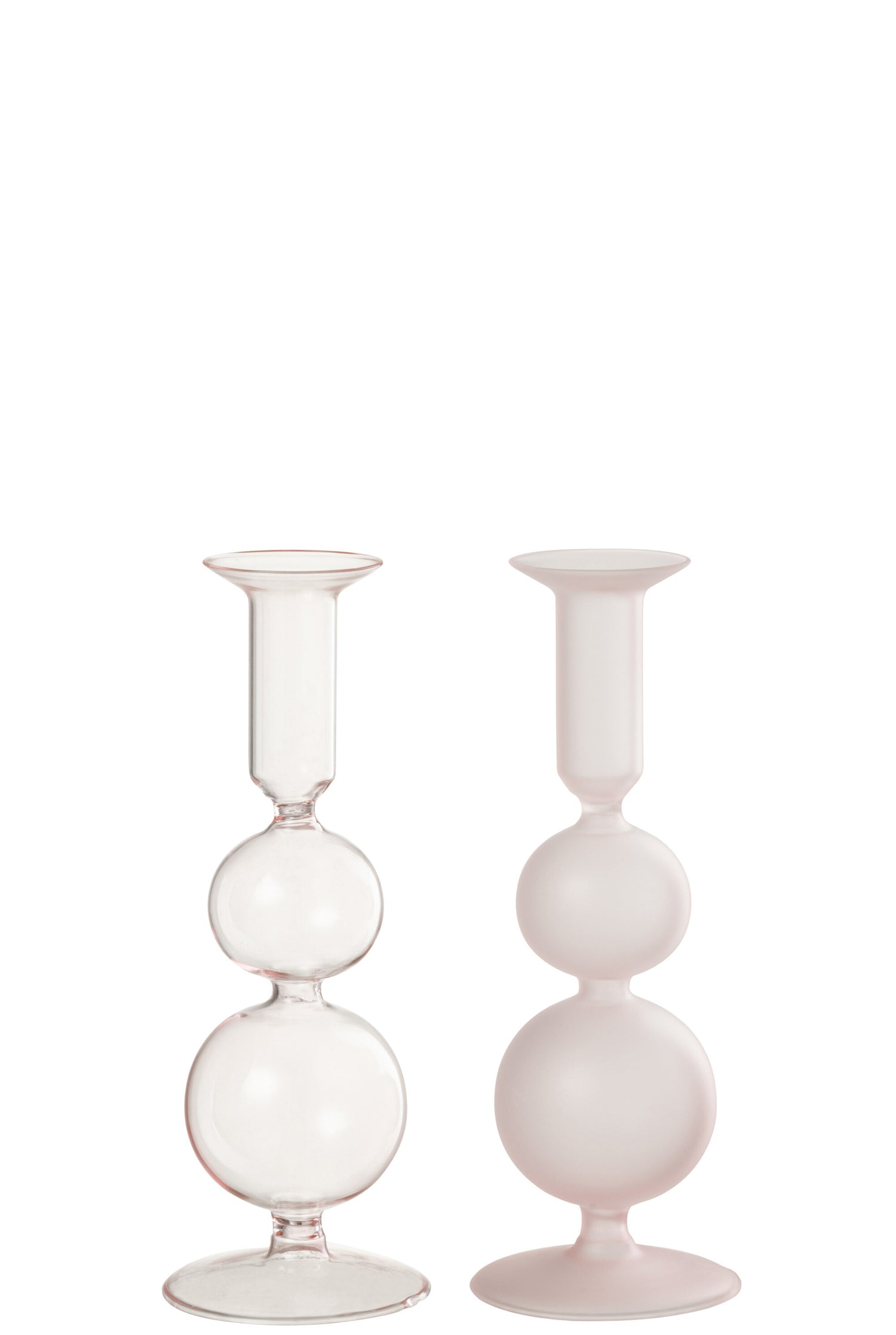 Kaarsenhouder 2 bollen Mat/Transparant Glas Lichtroze Assortiment van 2