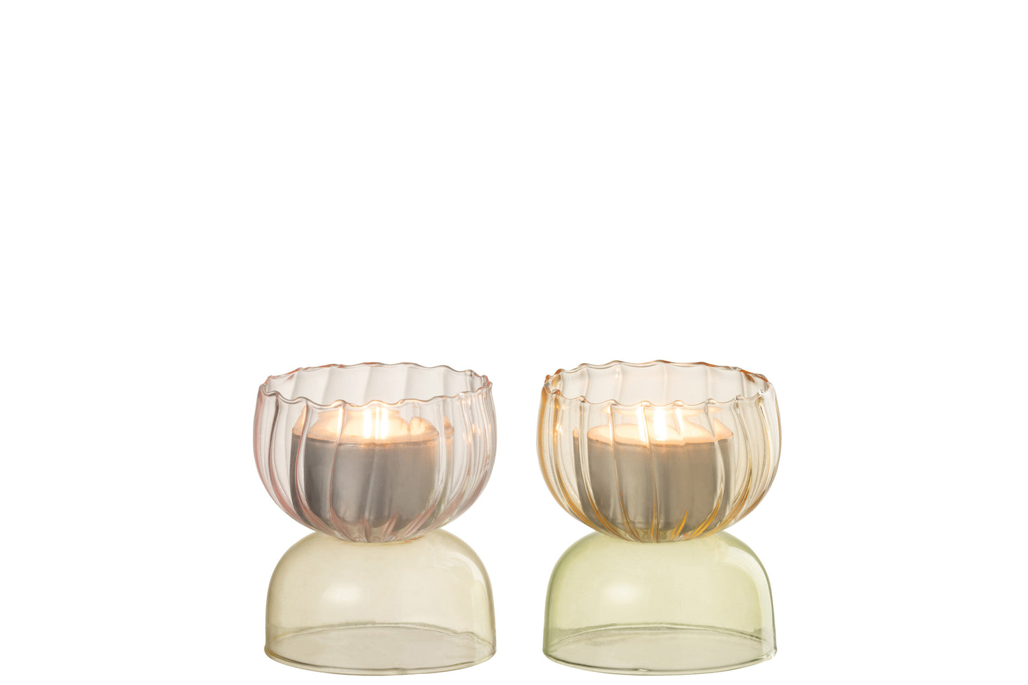 Kaarsenhouder Halve Bollen Glas Mix Assortiment Van 2