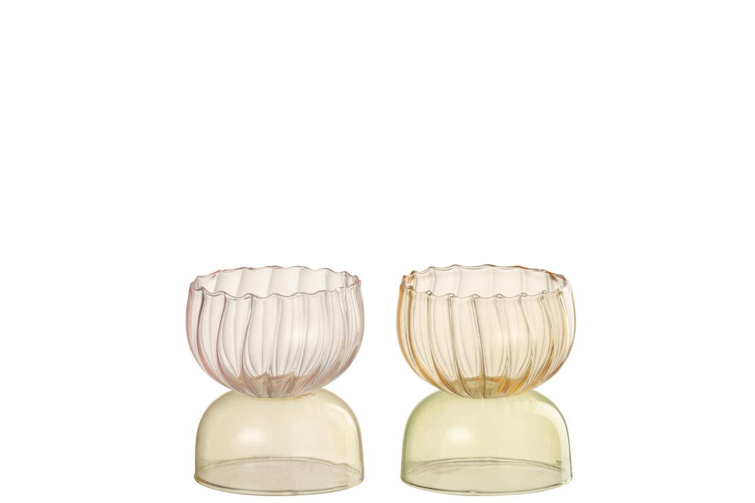 Kaarsenhouder Halve Bollen Glas Mix Assortiment Van 2