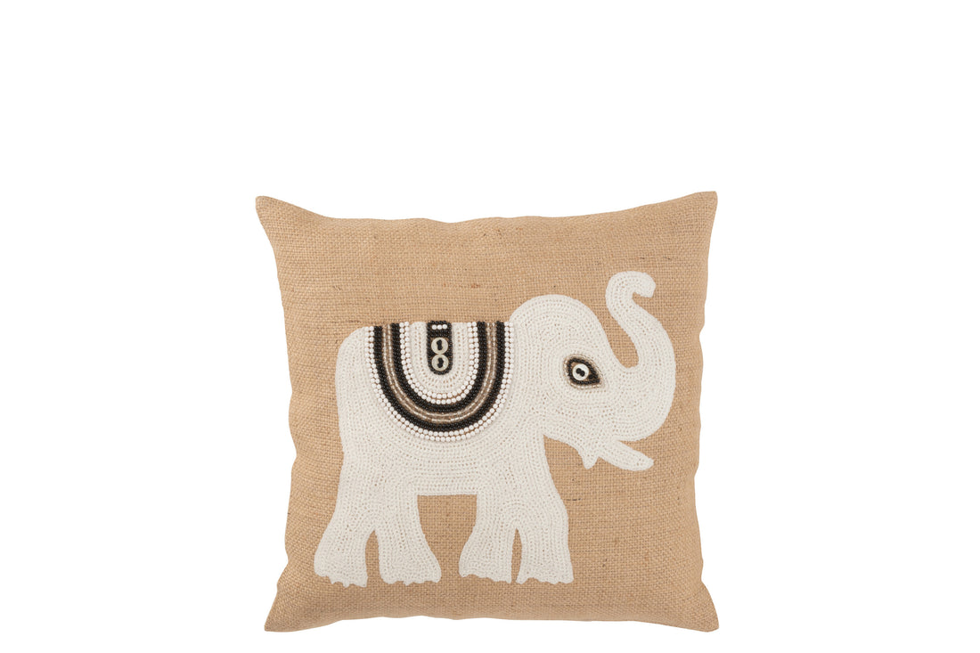 J-Line kussen Olifant - textiel - naturel/wit - small