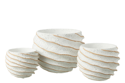 J-Line Bloempot Streep Keramiek Wit/Beige Large