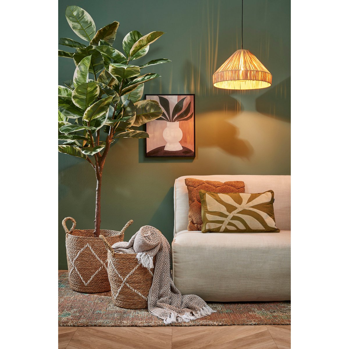 Belvivere Indy Hanglamp - H24 x Ø40 cm - Raffia - Lichtbruin