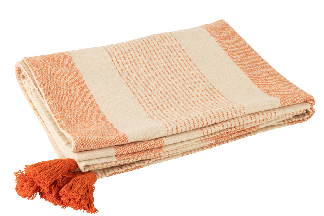 J-Line Plaid -katoen - beige/ oranje - 130 x 180 cm