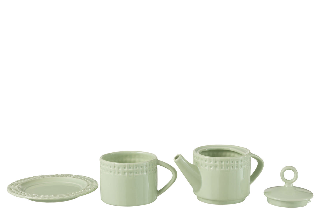 J-Line theepot + theekop - keramiek - groen