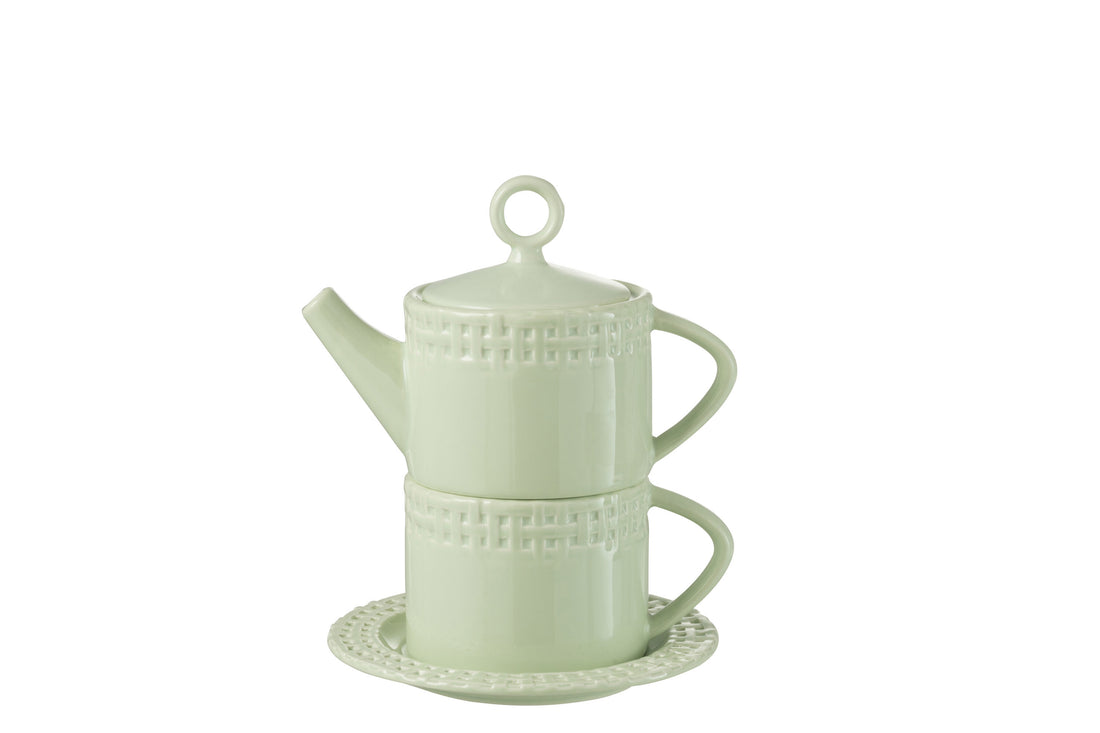 J-Line theepot + theekop - keramiek - groen
