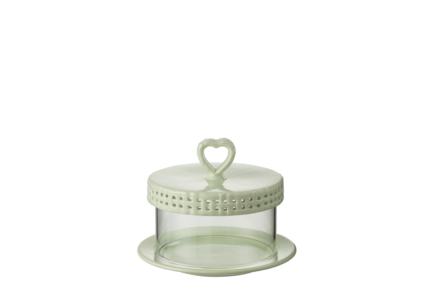 J-Line Cake bord onder glas - taartplateau - keramiek - groen - S