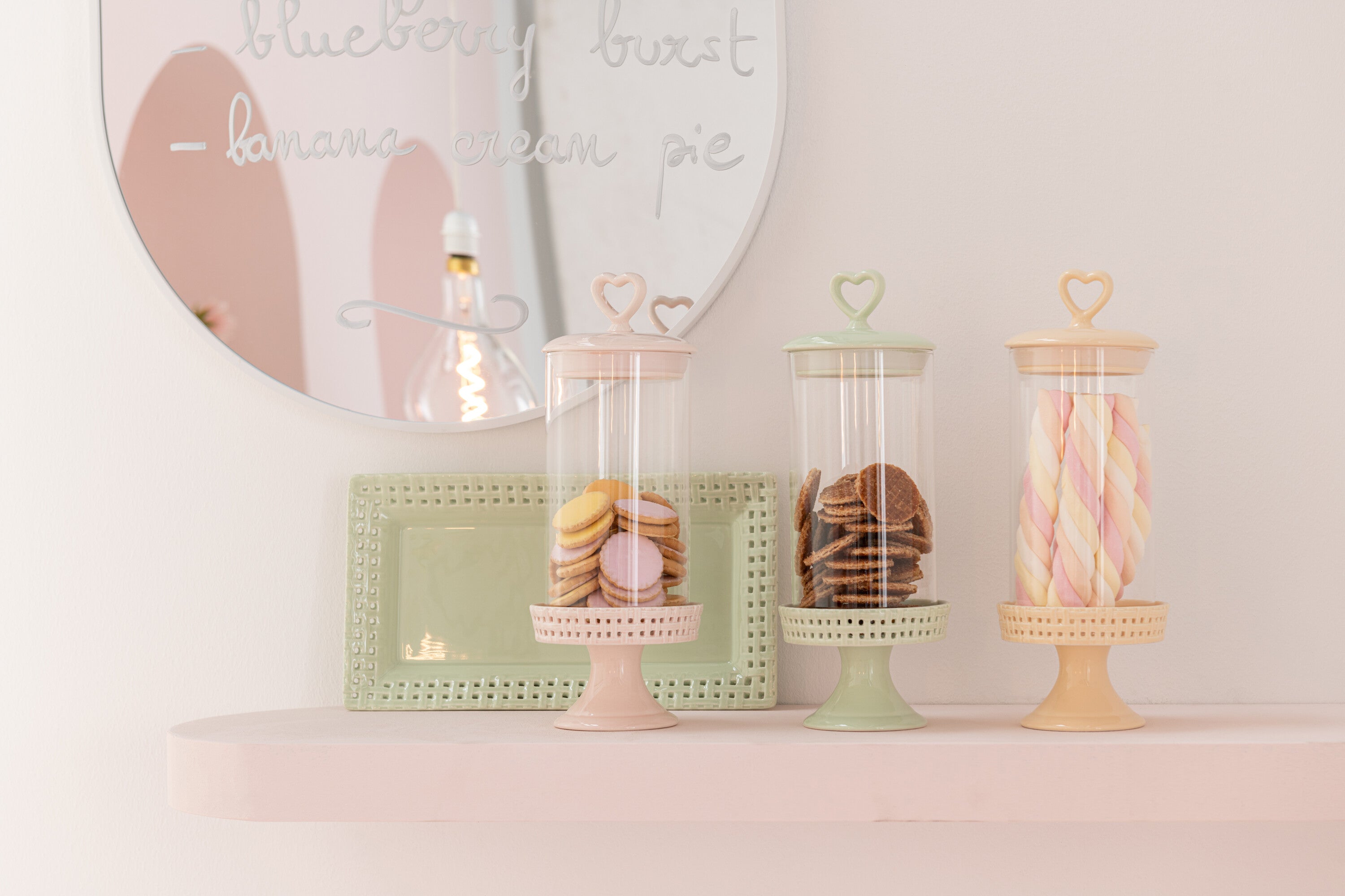 J-Line Cake bord onder glas - taartplateau - keramiek - perzik - M