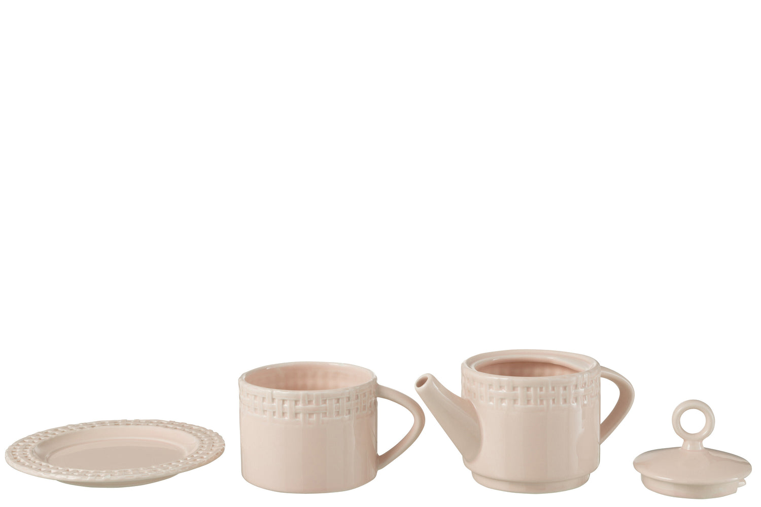 J-Line theepot + theekop - keramiek - roze