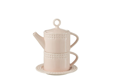 J-Line theepot + theekop - keramiek - roze