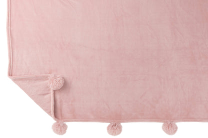 J-Line Plaid Pompon - polyester - babyroze - 170 x 130 cm