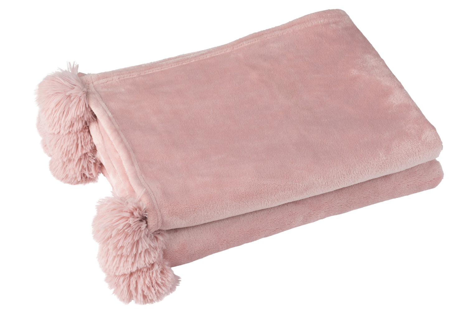 J-Line Plaid Pompon - polyester - babyroze - 170 x 130 cm