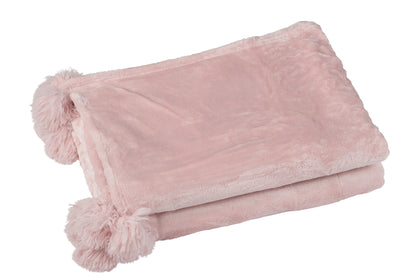 J-Line Plaid Pompon - polyester - zachtroze - 170 x 130 cm