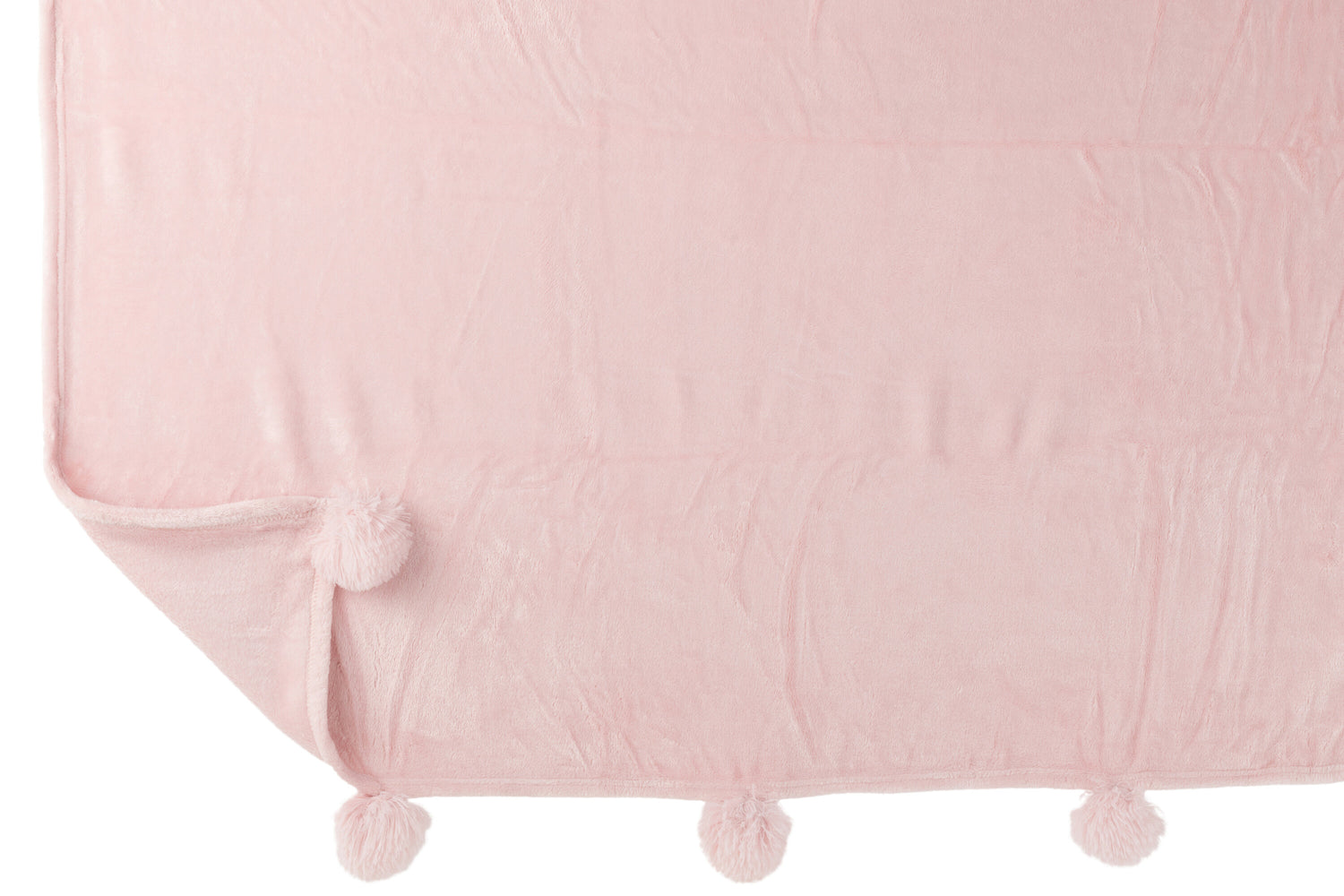 J-Line Plaid Pompon - polyester - zachtroze - 170 x 130 cm