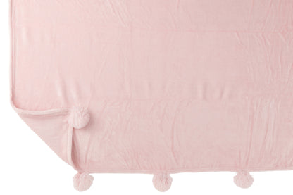 J-Line Plaid Pompon - polyester - zachtroze - 170 x 130 cm