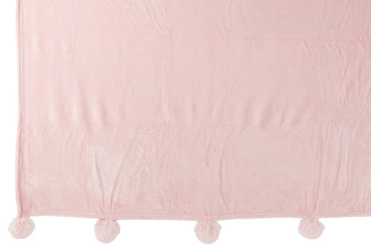 J-Line Plaid Pompon - polyester - zachtroze - 170 x 130 cm
