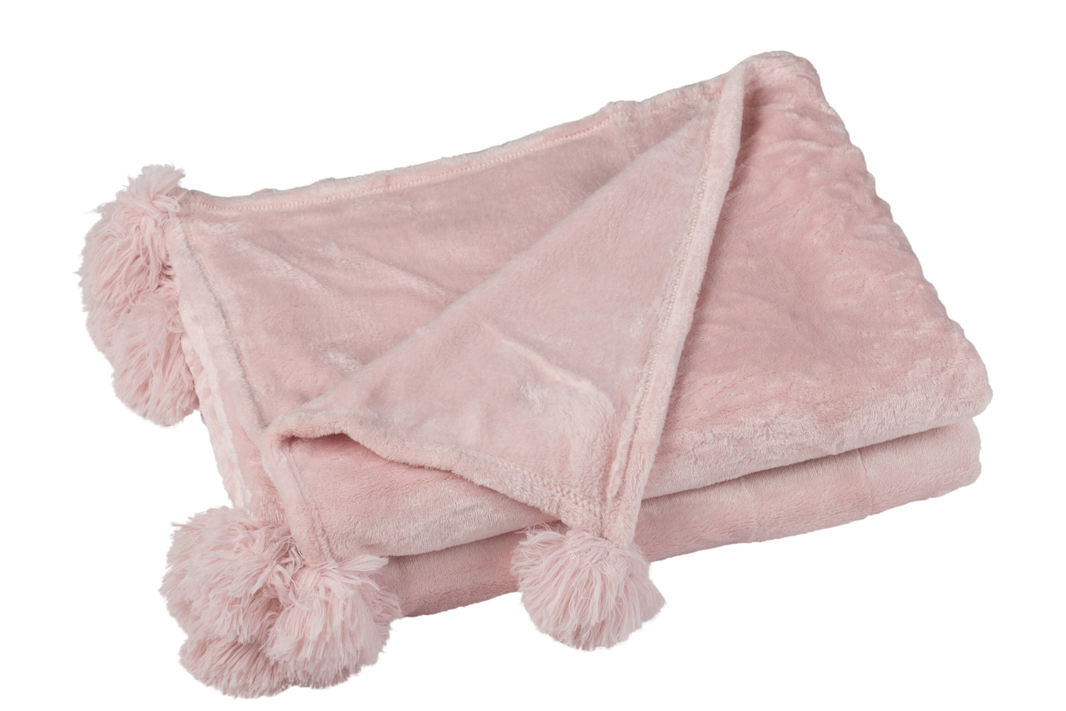 J-Line Plaid Pompon - polyester - zachtroze - 170 x 130 cm