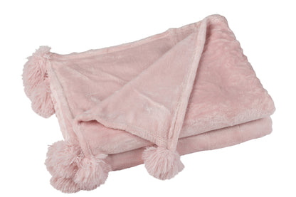 J-Line Plaid Pompon - polyester - zachtroze - 170 x 130 cm