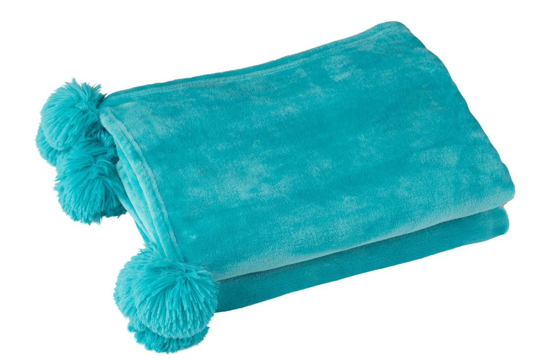 J-Line Plaid Pompom Polyester Azuur