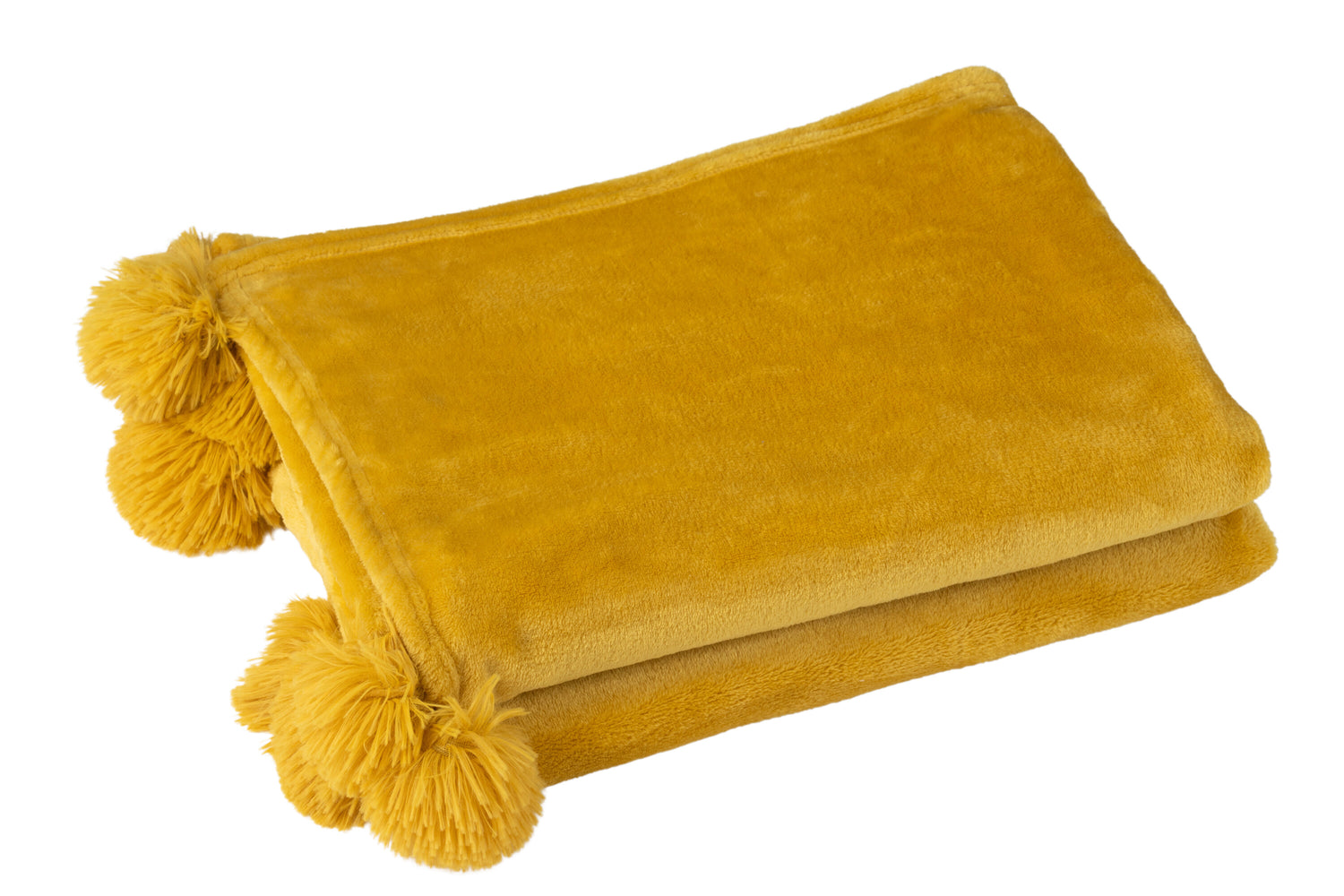 J-Line Plaid Pompon - polyester - oker - 170 x 130 cm