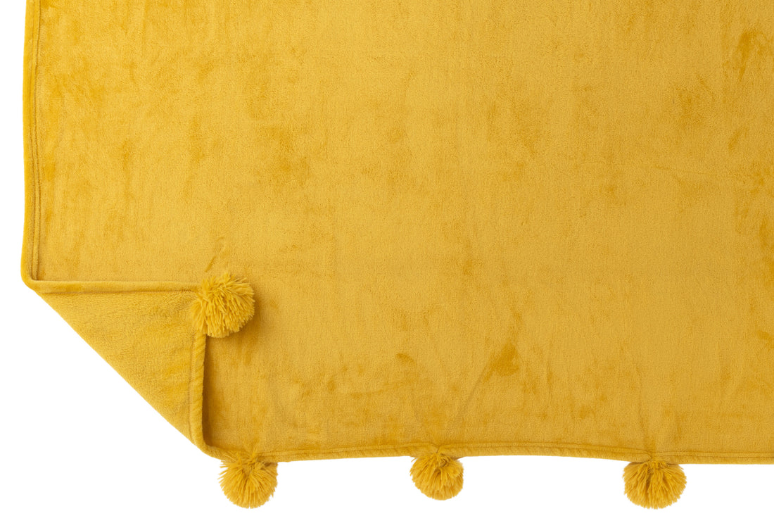 J-Line Plaid Pompon - polyester - grasgroen - 170 x 130 cm