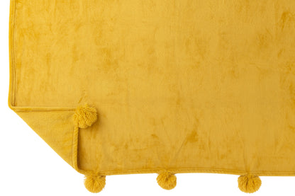 J-Line Plaid Pompon - polyester - grasgroen - 170 x 130 cm