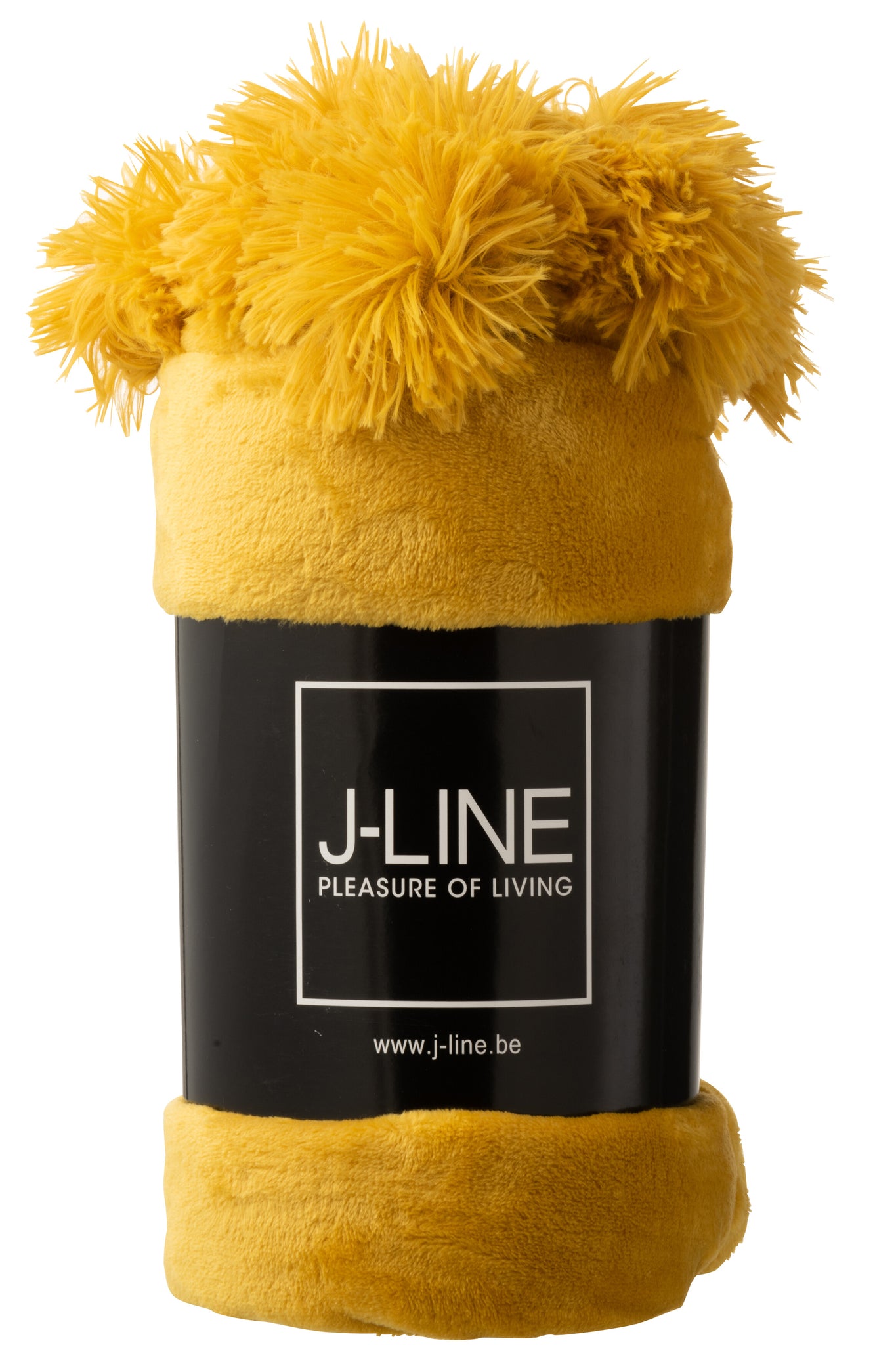 J-Line Plaid Pompon - polyester - oker - 170 x 130 cm