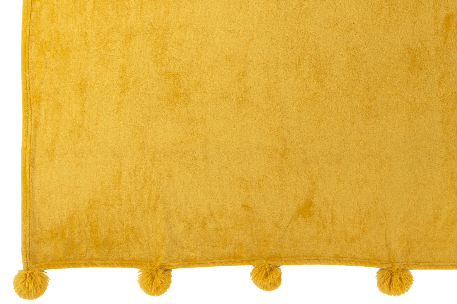 J-Line Plaid Pompon - polyester - grasgroen - 170 x 130 cm