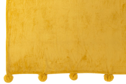 J-Line Plaid Pompon - polyester - grasgroen - 170 x 130 cm