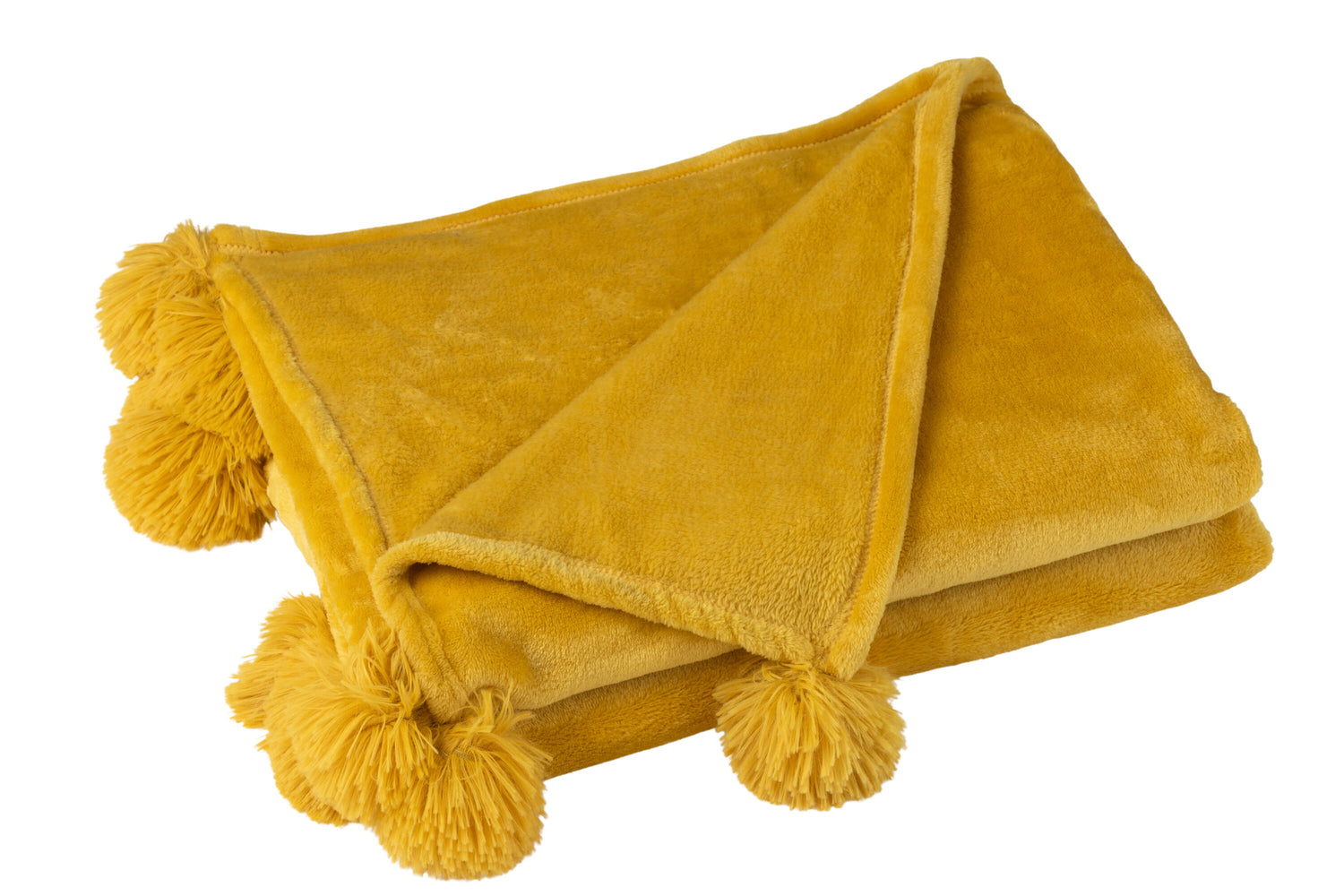 J-Line Plaid Pompon - polyester - oker - 170 x 130 cm