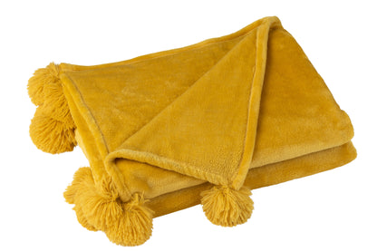 J-Line Plaid Pompon - polyester - oker - 170 x 130 cm