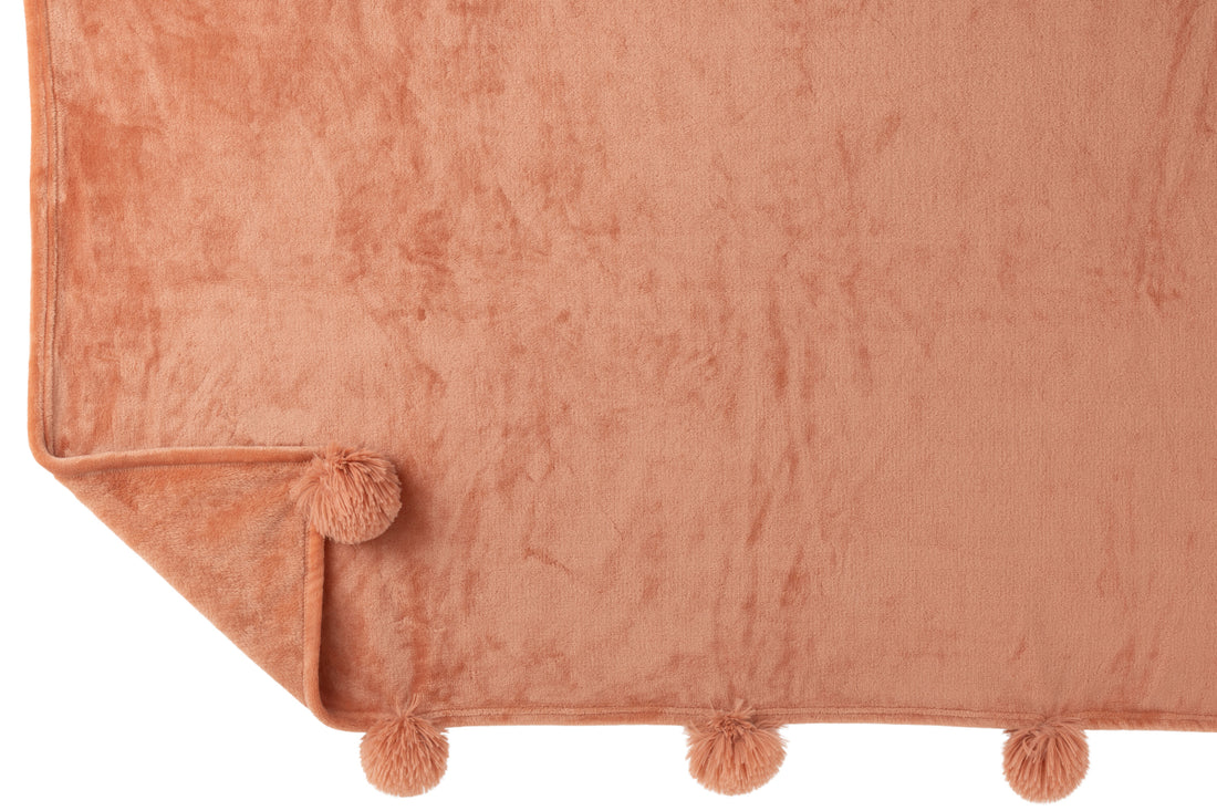 J-Line Plaid Pompon - polyester - oker - 170 x 130 cm