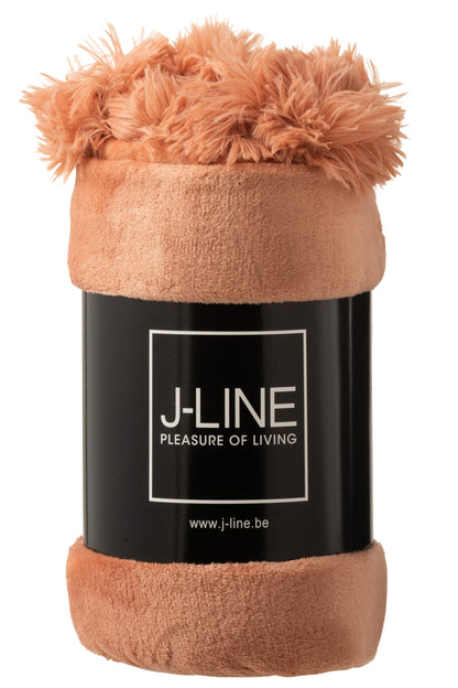 J-Line Plaid Pompon - polyester - perzik - 170 x 130 cm