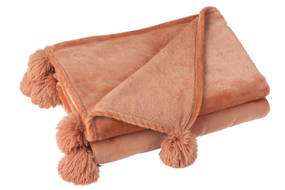 J-Line Plaid Pompon - polyester - perzik - 170 x 130 cm