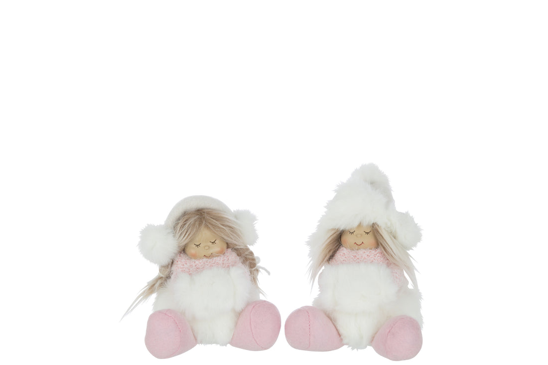 Meisjes zittende hoed van imitatiebont polyester wit/roze assortiment van 2